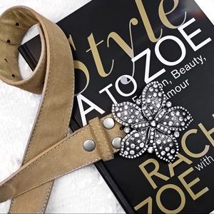 Rhinestone flower leather belt